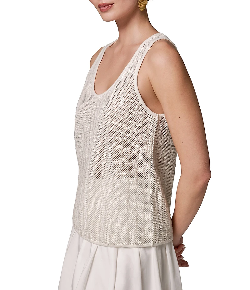 Donna Karan Sequin Embellished Open Knit Scoop Neck Sleeveless Shell