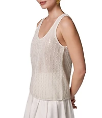 Donna Karan Sequin Embellished Open Knit Scoop Neck Sleeveless Shell