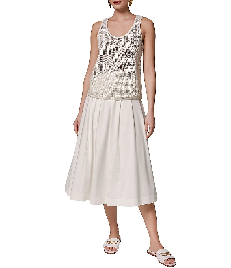Donna Karan Sequin Embellished Open Knit Scoop Neck Sleeveless Shell