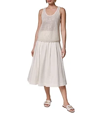 Donna Karan Sequin Embellished Open Knit Scoop Neck Sleeveless Shell