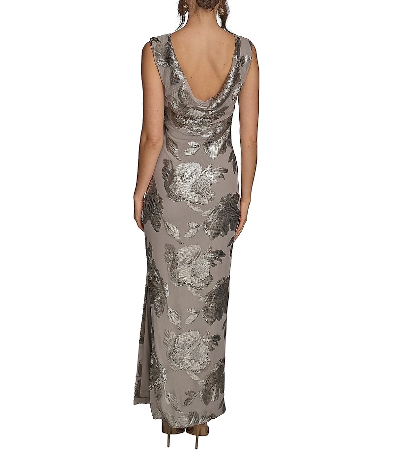 Donna Karan Sequin Floral Detail Long Dress