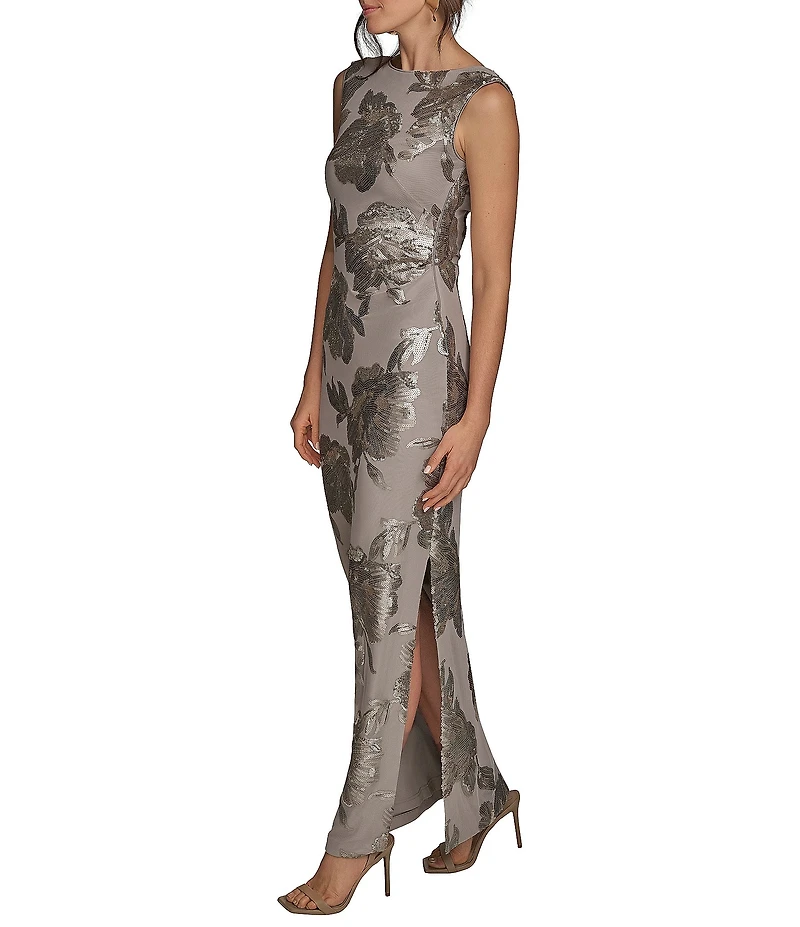 Donna Karan Sequin Floral Detail Long Dress
