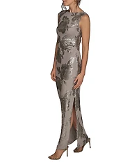 Donna Karan Sequin Floral Detail Long Dress