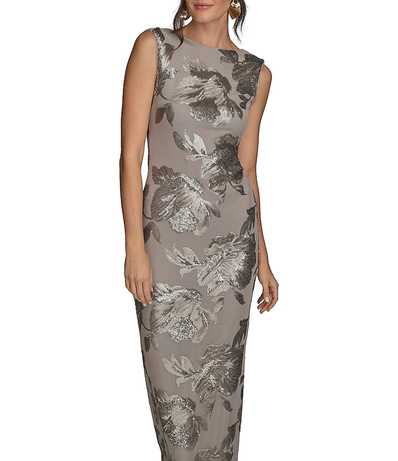 Donna Karan Sequin Floral Detail Long Dress
