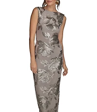 Donna Karan Sequin Floral Detail Long Dress
