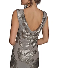 Donna Karan Sequin Floral Detail Long Dress