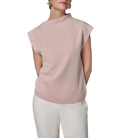 Donna Karan Sequin Knit Asymmetric Mock Neck Sleeveless Top