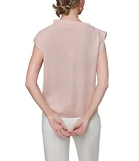 Donna Karan Sequin Knit Asymmetric Mock Neck Sleeveless Top