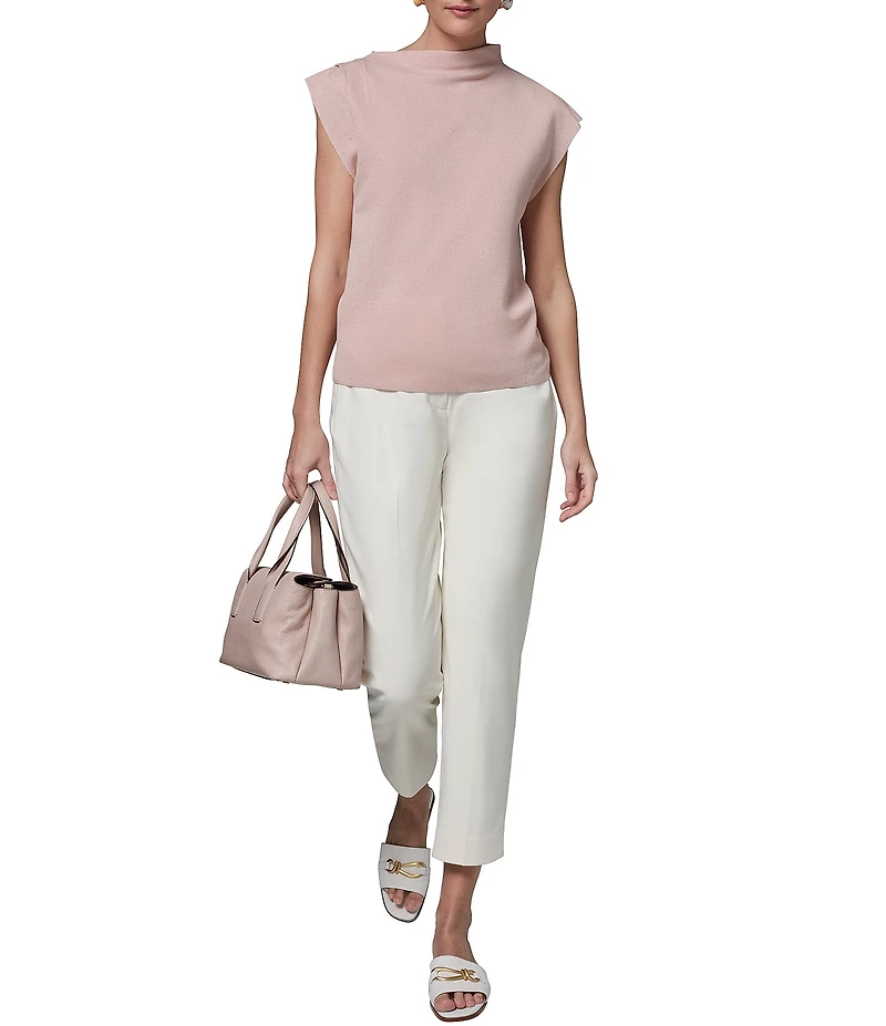 Donna Karan Sequin Knit Asymmetric Mock Neck Sleeveless Top