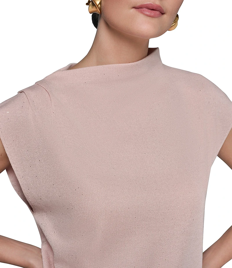 Donna Karan Sequin Knit Asymmetric Mock Neck Sleeveless Top