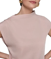 Donna Karan Sequin Knit Asymmetric Mock Neck Sleeveless Top