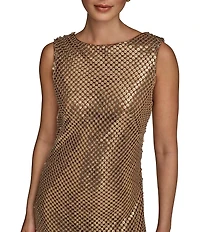 Donna Karan Sequin Mesh Boat Neck Sleeveless Slip Dress
