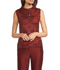 Donna Karan Sequin Mesh Knit Cowl Neck Sleeveless Blouse