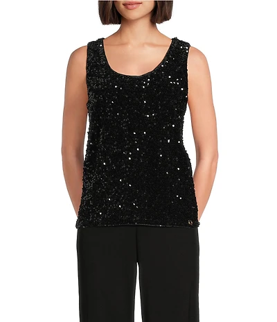 Donna Karan Sequin Scoop Neck Sleeveless Cami