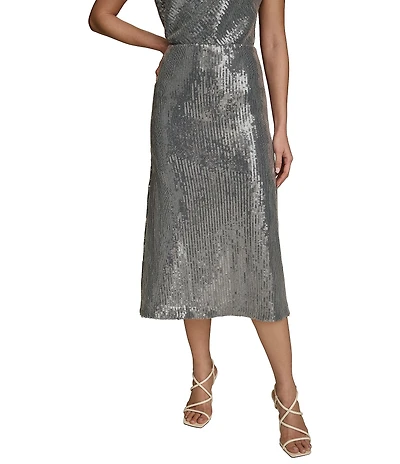 Donna Karan Sequin Sparkle A-Line Midi Skirt