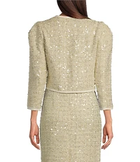 Donna Karan Sequin Tweed Crew Neck 3/4 Sleeve Open Front Coordinating Jacket