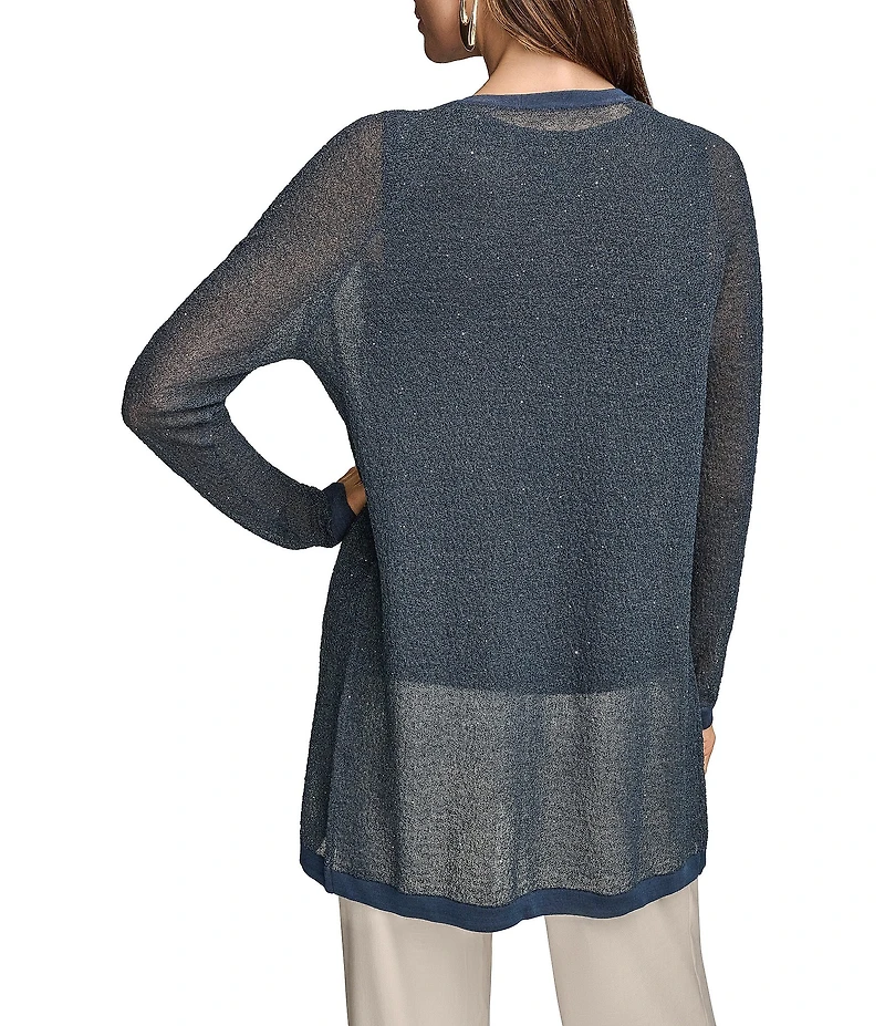 Donna Karan Sequined Button Front Long Sleeve Cardigan