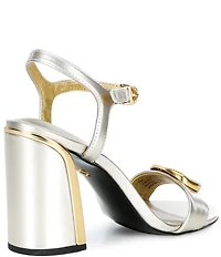 Donna Karan Seraphina Metallic Leather Ankle Strap Block Heel Dress Sandals