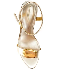 Donna Karan Seraphina Metallic Leather Ankle Strap Block Heel Dress Sandals