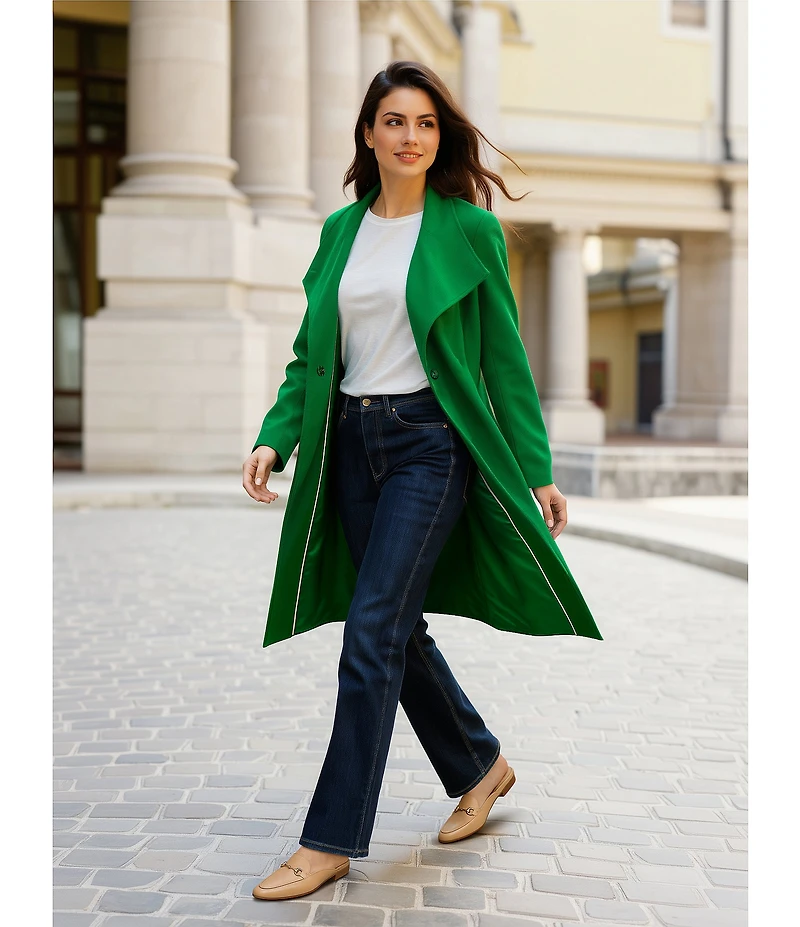 DKNY by Donna Karan Shawl Collar One Button Wool Blend Coat