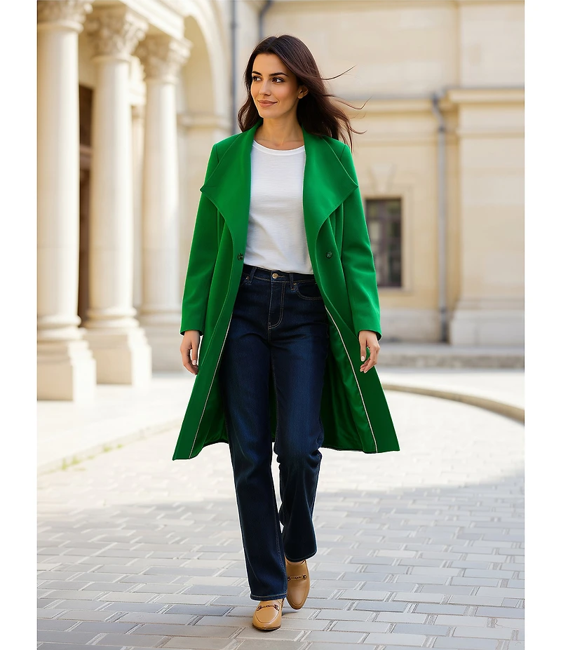 DKNY by Donna Karan Shawl Collar One Button Wool Blend Coat