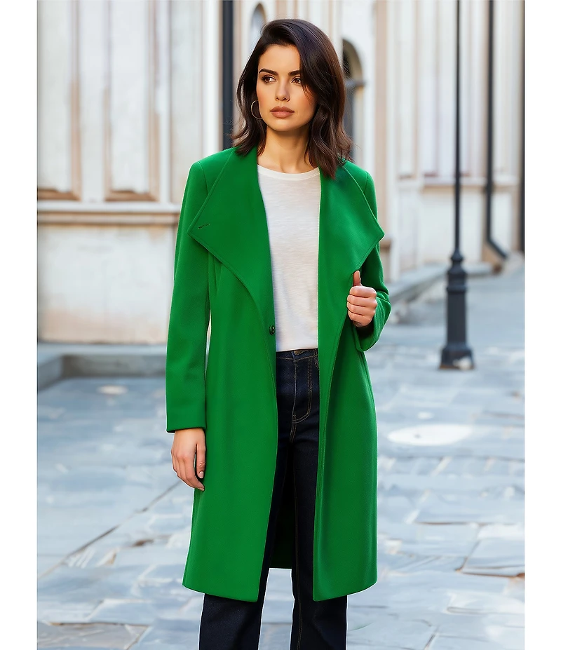 DKNY by Donna Karan Shawl Collar One Button Wool Blend Coat