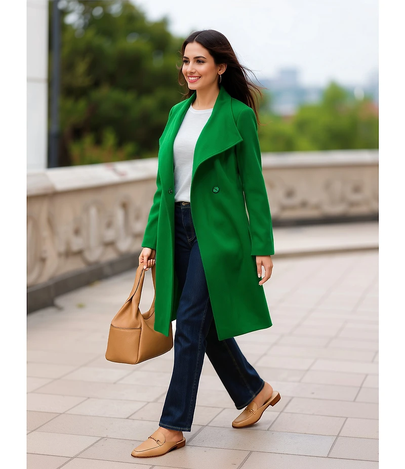DKNY by Donna Karan Shawl Collar One Button Wool Blend Coat