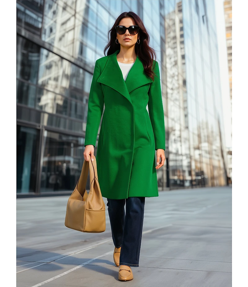 DKNY by Donna Karan Shawl Collar One Button Wool Blend Coat