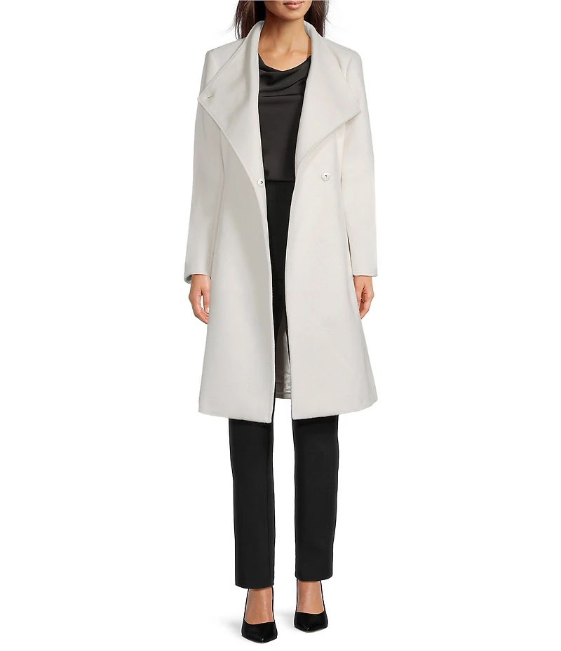 DKNY by Donna Karan Shawl Collar One Button Wool Blend Coat