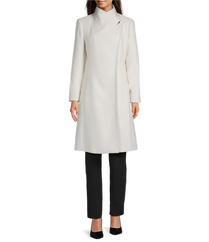 DKNY by Donna Karan Shawl Collar One Button Wool Blend Coat