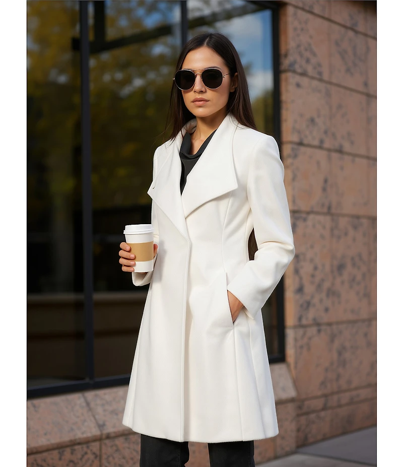 DKNY by Donna Karan Shawl Collar One Button Wool Blend Coat