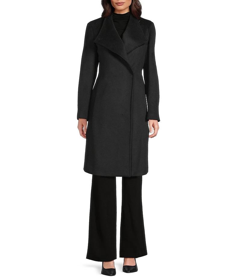 DKNY by Donna Karan Shawl Collar One Button Wool Blend Coat