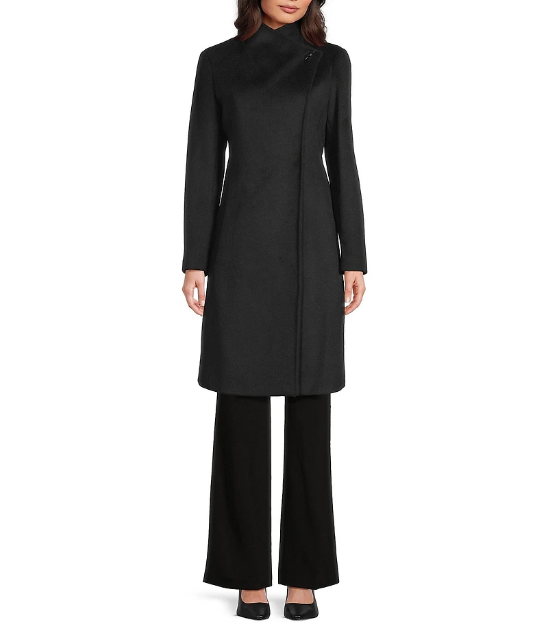 DKNY by Donna Karan Shawl Collar One Button Wool Blend Coat
