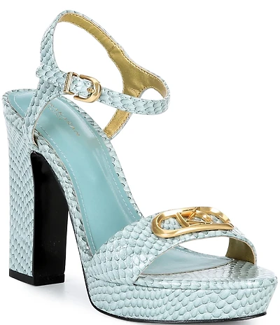 Donna Karan Shepard Snake Print Leather Block Heel Platform Sandals