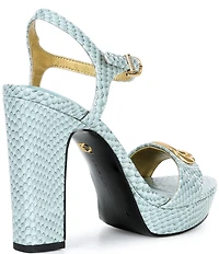 Donna Karan Shepard Snake Print Leather Block Heel Platform Sandals