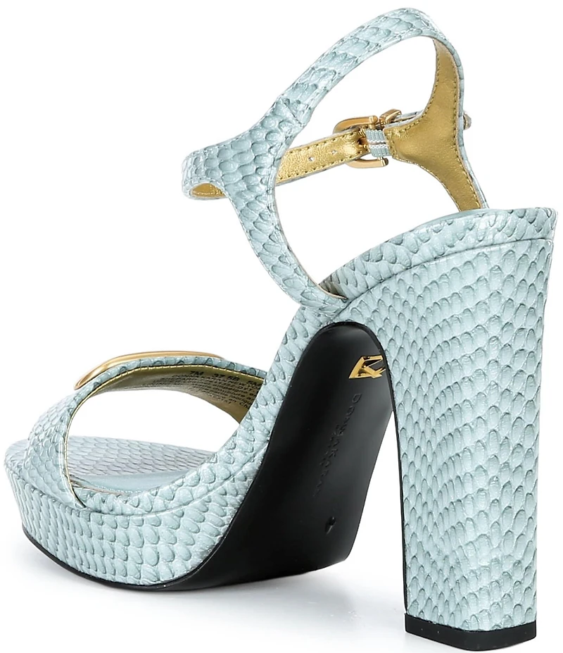 Donna Karan Shepard Snake Print Leather Block Heel Platform Sandals