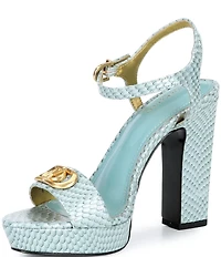 Donna Karan Shepard Snake Print Leather Block Heel Platform Sandals
