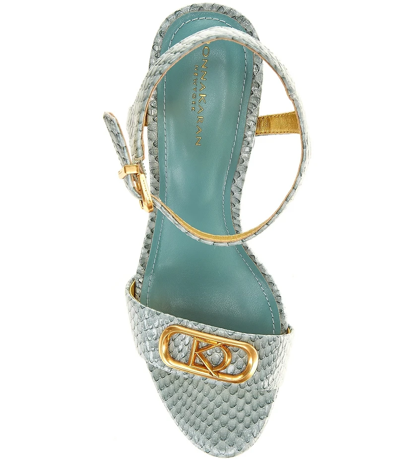 Donna Karan Shepard Snake Print Leather Block Heel Platform Sandals