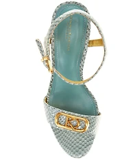 Donna Karan Shepard Snake Print Leather Block Heel Platform Sandals