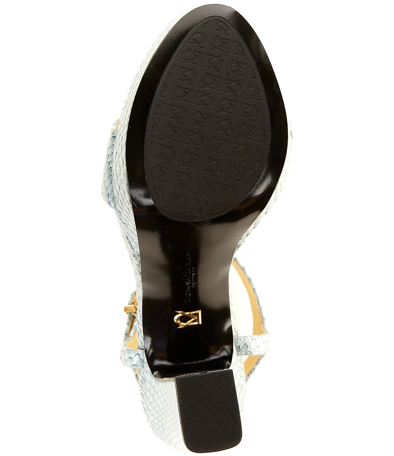 Donna Karan Shepard Snake Print Leather Block Heel Platform Sandals