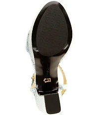 Donna Karan Shepard Snake Print Leather Block Heel Platform Sandals