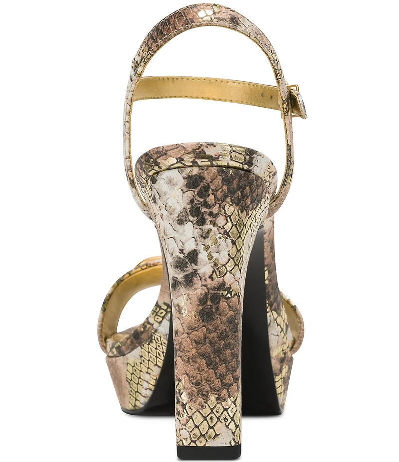 Donna Karan Shepard Snake Printed Suede Logo Hardware Ankle Strap Block Heel Dress Sandals