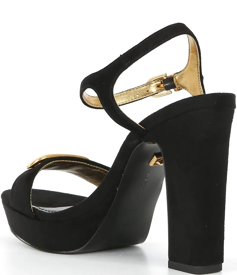 Donna Karan Shepard Suede Logo Hardware Ankle Strap Platform Sandals