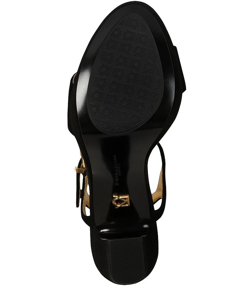 Donna Karan Shepard Suede Logo Hardware Ankle Strap Platform Sandals