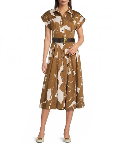 Donna Karan Short Sleeve Abstract Print Midi Dress