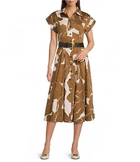 Donna Karan Short Sleeve Abstract Print Midi Dress