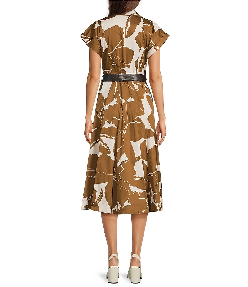 Donna Karan Short Sleeve Abstract Print Midi Dress