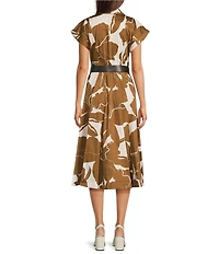Donna Karan Short Sleeve Abstract Print Midi Dress