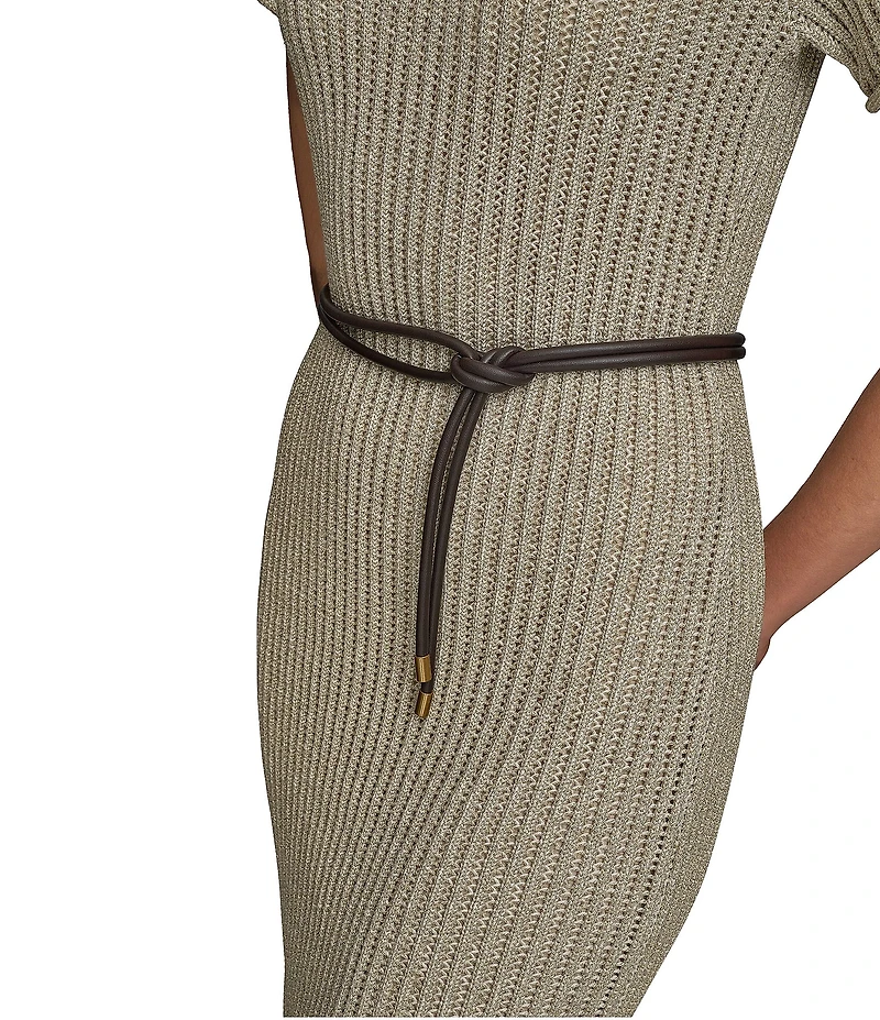 Donna Karan Short Sleeve Boat Neck Knit Sheath Midi Dress