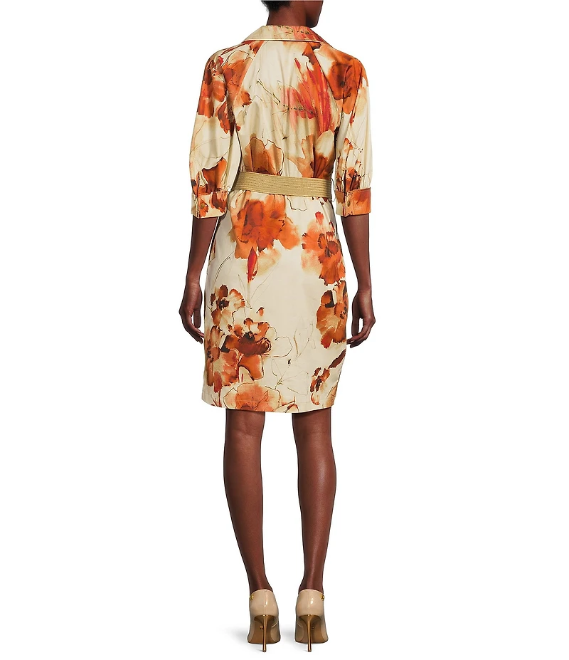 Donna Karan Short Sleeve Button Front Collar Midi Shirt Dress